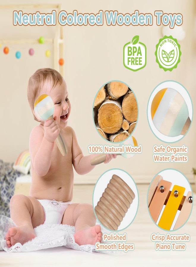 Rmischolar Baby Musical Instruments - Neutral Colors Musical Toys for Toddlers 1-3, Montessori Wooden Percussion Instruments Set with Modern Boho Xylophone Tambourine, Kids Preschool Educational Birthday Gifts - Image 3